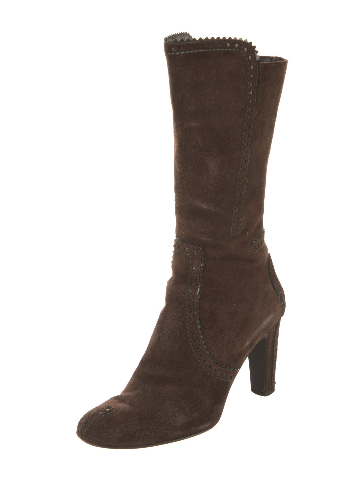 Sergio Rossi Suede Leather Trim Embellishment Sock Boots
